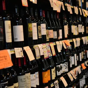 a wall of wine bottles