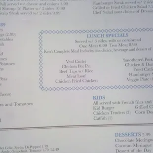 the menu of the restaurant