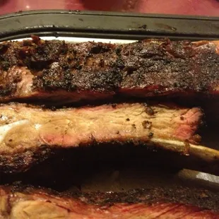 Dry rub ribs. Not for sauce lovers... Peppery and delicious. Yum!