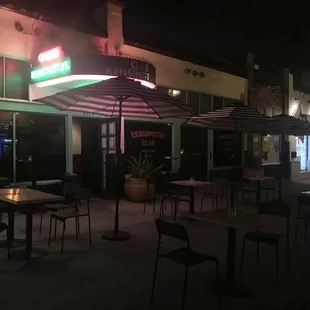 tables and umbrellas outside a restaurant