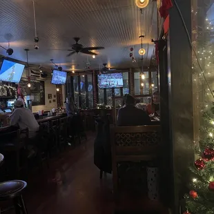a christmas tree in the bar
