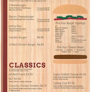 the menu for the 11th frame burgers