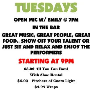 open mic / early 7pm great music, great people, great food