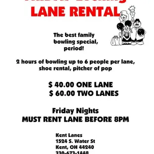 flyer for friday evening lane rental