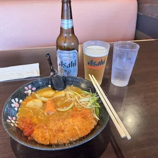 613. Chicken Katsu Curry Ramen and large Asahi. Amazing!