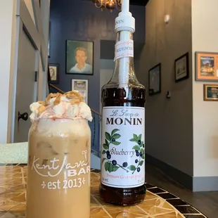 Iced Blackberry White Chocolate in souvenir glass