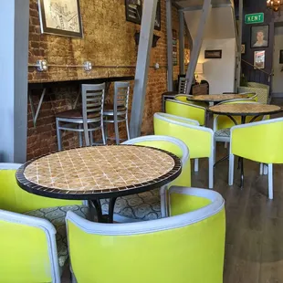 tables and chairs in a restaurant