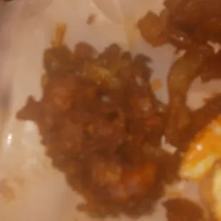 I think this was supposed to be onion rings.   Eeek! No Bueno.   Someone fell asleep at the fryer.