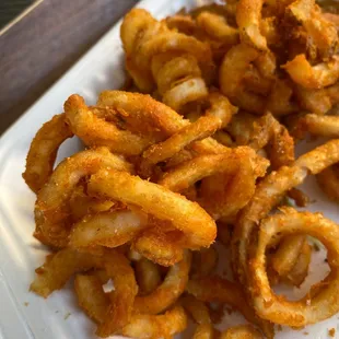Curly fries, extra crispy.