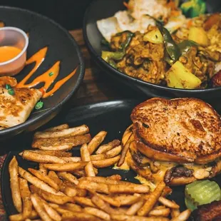 two plates of food on a table