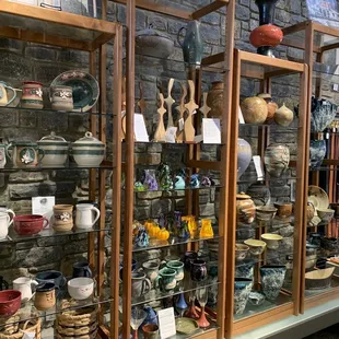 a display of pottery