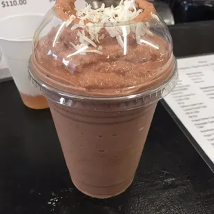 The german chocolate cake shake, complete with coconut on top!