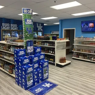 a display of bud light in a store