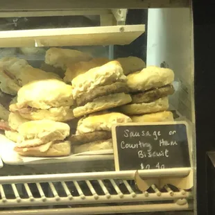 Pre-made sausage biscuits, not sure how old.