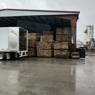 Staves curing outside.