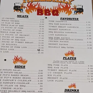 Menu close up
