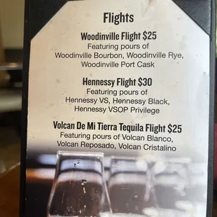 a menu for a flight