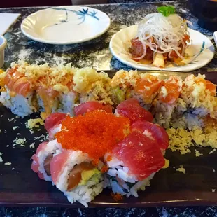 Crunchy mango roll in the middle. Special poke in the back. Don't forgot the name of the roll in the front #sorrynotsorry