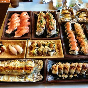 sashimi, sushi, sushi and sashimi, food