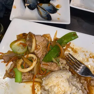 Cambodian stir fry with seafood