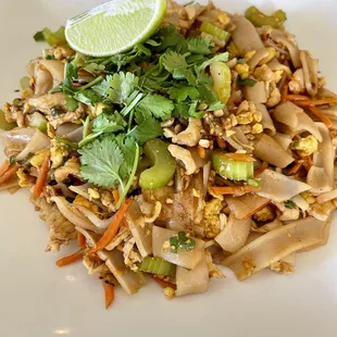 a plate of stir fried noodles