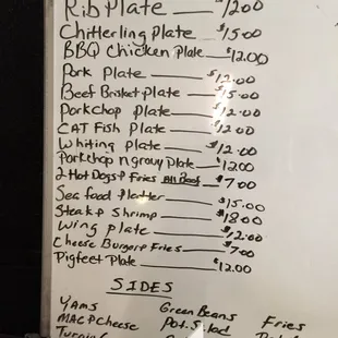 a menu on a white board