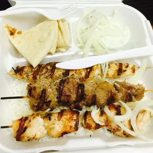 Lamb and chicken kabob I ordered for take out while I got my hair cut next door by Bindhu. DELICIOUS!!