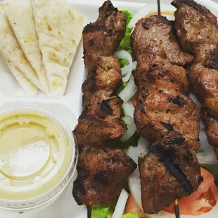 Lamb shish kabob with Greek salad !