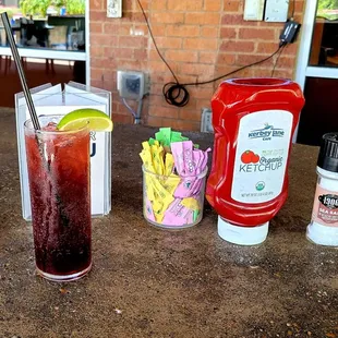 a table with a variety of drinks