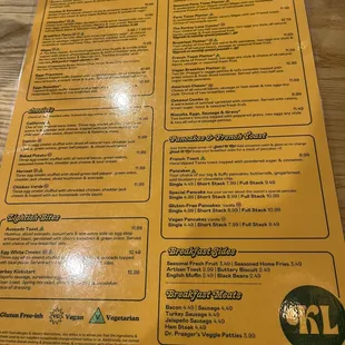 Menu side one