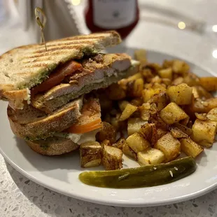 Chicken Pesto Panini and Homefries