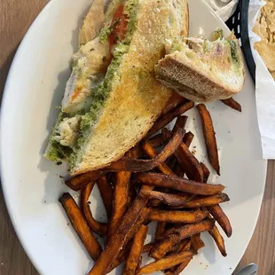 Chicken panini with sweet potato fries