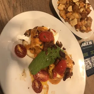 Having the seasonal fried green tomato  Benedict