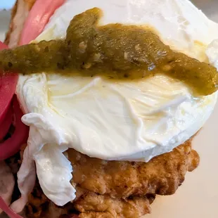 Close up of Crispy Chicken Benedict