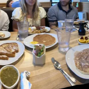 Migas, pancakes, French toast, eggs francisco