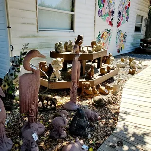 Lots of animal statues for the garden