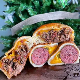 a meat and cheese sandwich cut in half