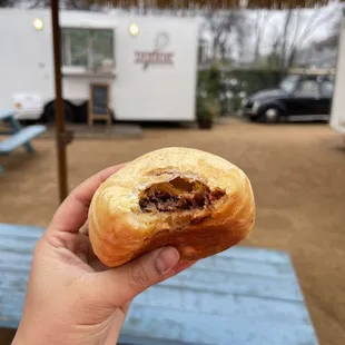 a hand holding a pastry