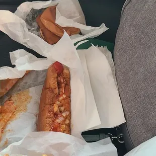 Fries, footlong hot dog, and fish sandwich.  In the front seat of my car because I utilized the drive-in option.