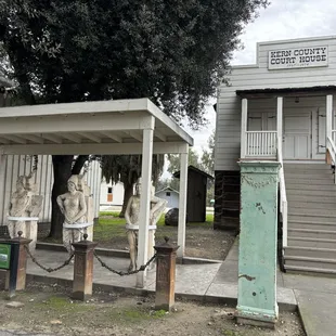 Old courthouse building and items from the series of prior courthouses.
