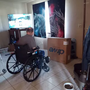 My husband can't fit inside wheelchair because as a quote insurance ask for chil size not for adult