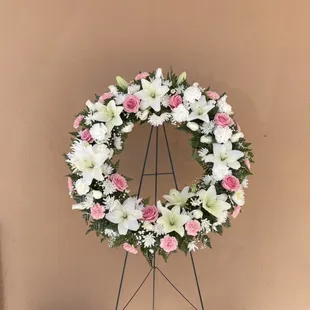Sympathy Wreath using white and pink tones