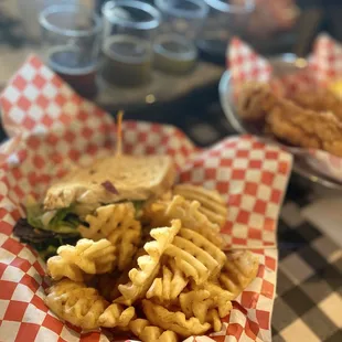 Mediterranean Chicken Sandwich with Waffle Fries