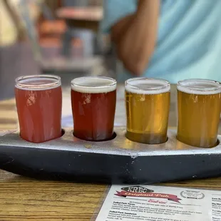 Build your own flight  left to right ; lovely, dirty hippie, church, and pumpkin ale