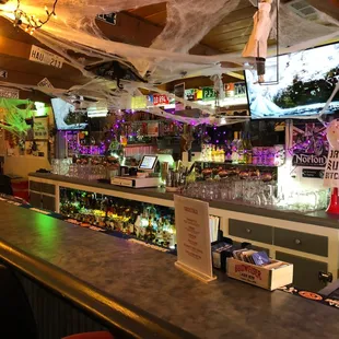a bar with halloween decorations