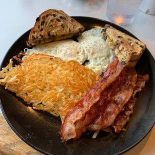 Moms&apos;s special with bacon and raisin toast