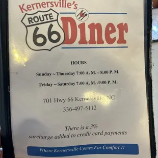 Menu Route 66