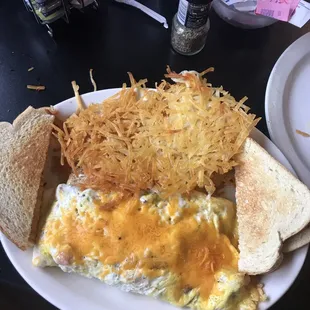 an omelet and toast