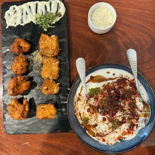 Fish tikka and alloo tikki chat