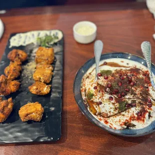 Fish tikka and alloo tikki chaat